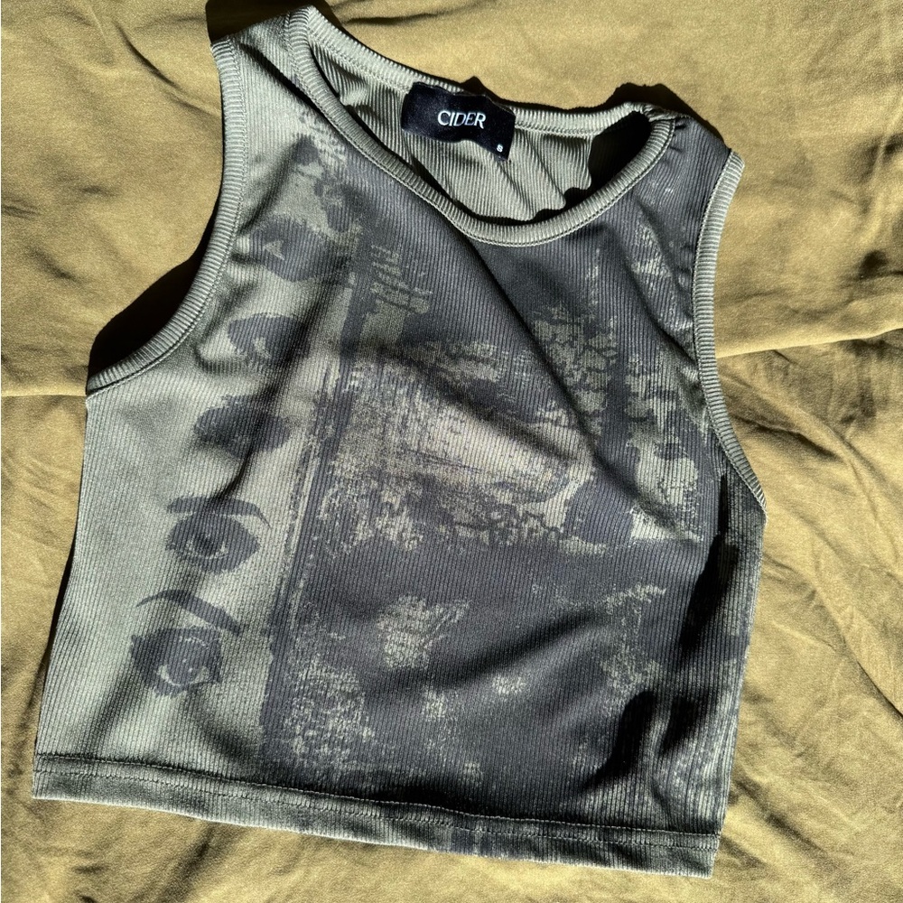 Cider Dark Olive Graphic Crop Top